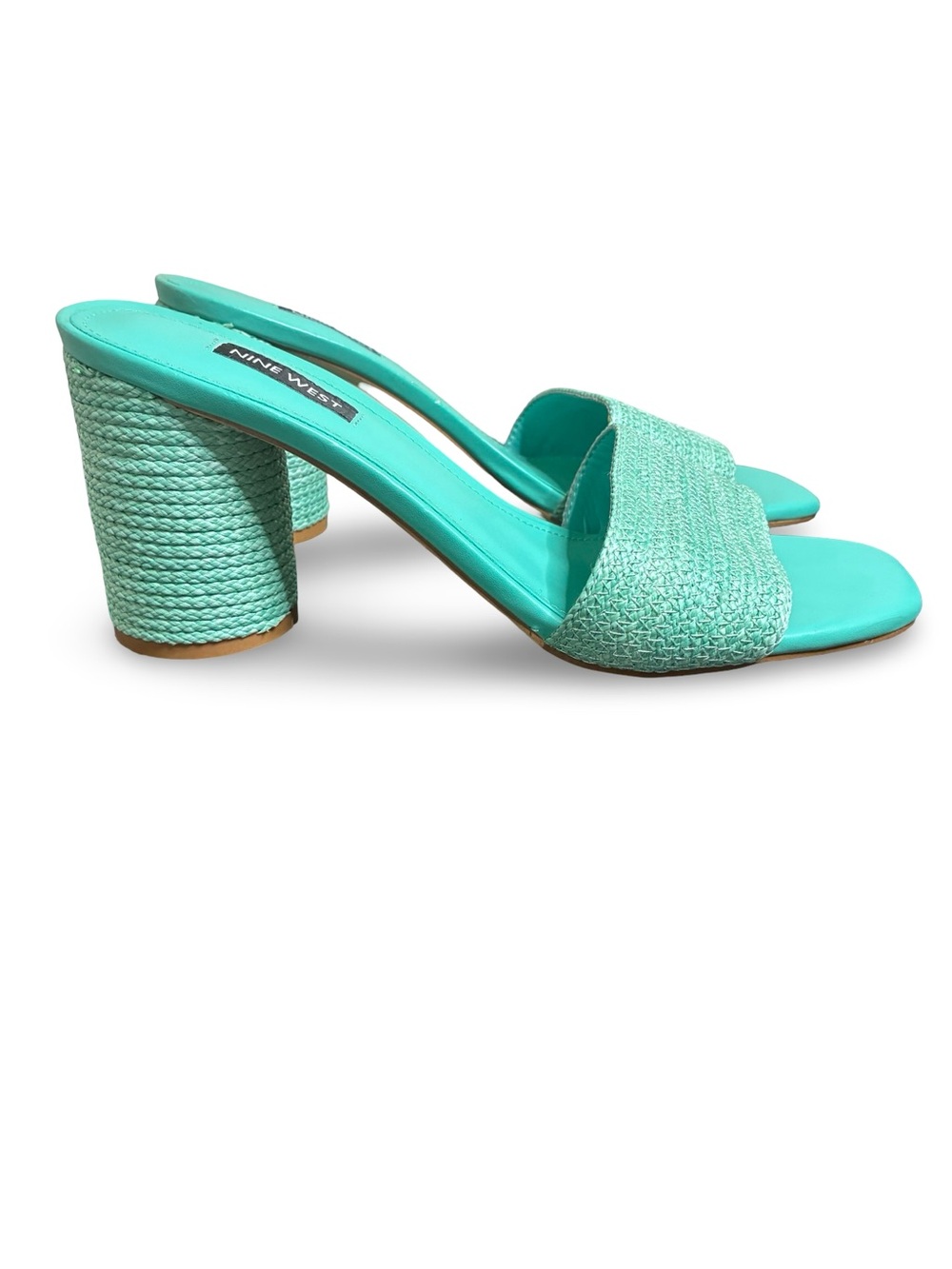 Nine West Turquoise Woven Block Heel Slide Sandals
